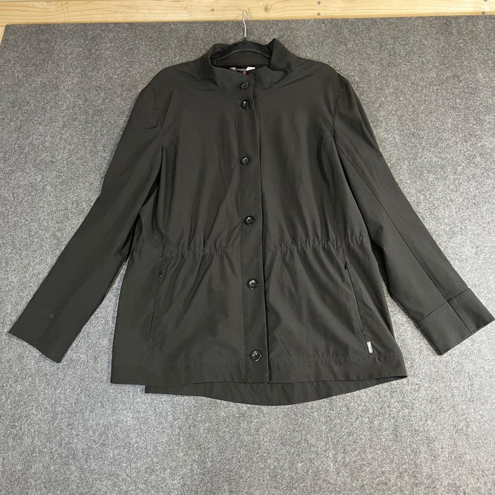 Eddie Bauer Womens 2XL Black Button Front Cinched Waist Mock Neck Jacket Stretch